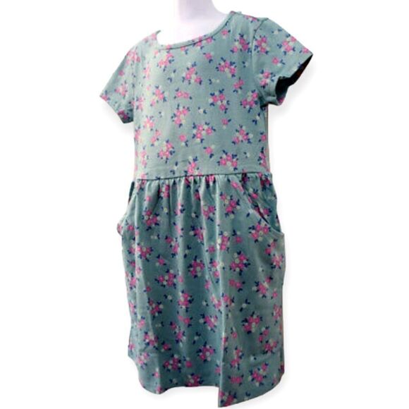 NWT Cat & Jack Girl's Fit & Flare Green Floral Short Sleeve Dress with Pockets - Picture 2 of 7